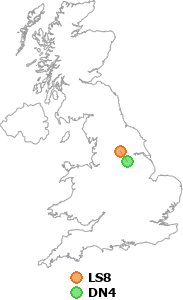 map showing distance between LS8 and DN4