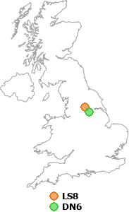 map showing distance between LS8 and DN6