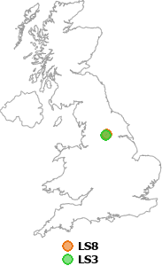 map showing distance between LS8 and LS3