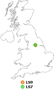 map showing distance between LS9 and LS7