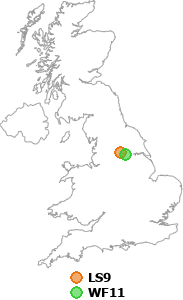 map showing distance between LS9 and WF11