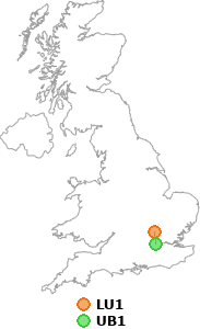 map showing distance between LU1 and UB1