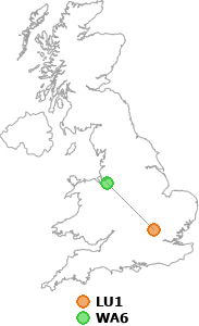 map showing distance between LU1 and WA6