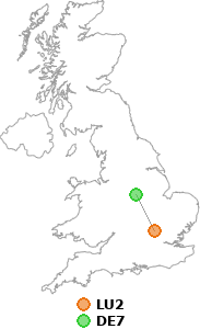 map showing distance between LU2 and DE7
