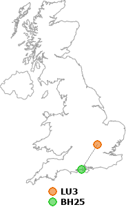 map showing distance between LU3 and BH25
