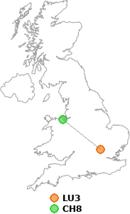 map showing distance between LU3 and CH8