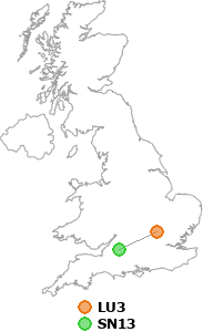 map showing distance between LU3 and SN13