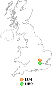map showing distance between LU4 and UB9