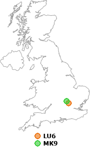 map showing distance between LU6 and MK9