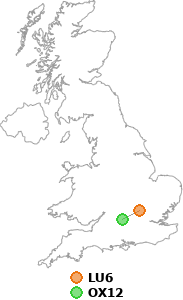 map showing distance between LU6 and OX12