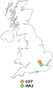 map showing distance between LU7 and HA2