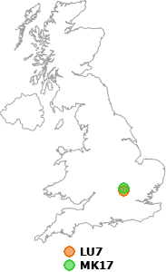 map showing distance between LU7 and MK17