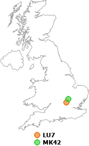 map showing distance between LU7 and MK42