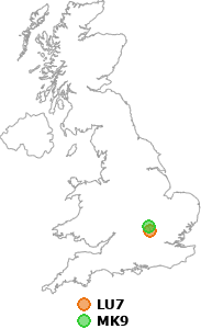 map showing distance between LU7 and MK9