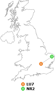 map showing distance between LU7 and NR2