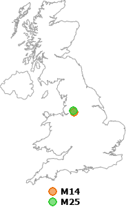 map showing distance between M14 and M25