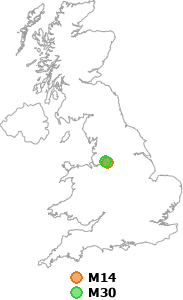 map showing distance between M14 and M30
