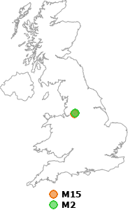 map showing distance between M15 and M2