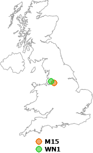 map showing distance between M15 and WN1
