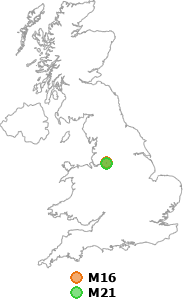 map showing distance between M16 and M21