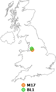 map showing distance between M17 and BL1