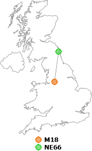 map showing distance between M18 and NE66