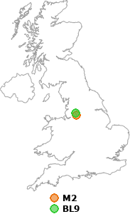 map showing distance between M2 and BL9