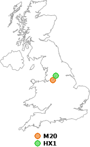 map showing distance between M20 and HX1