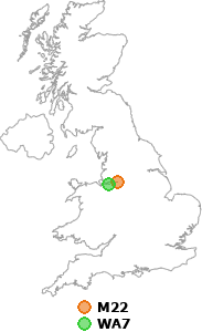 map showing distance between M22 and WA7