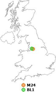 map showing distance between M24 and BL1