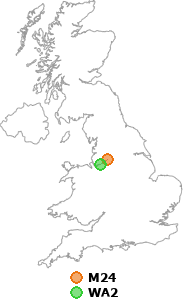 map showing distance between M24 and WA2