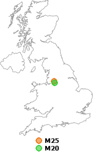 map showing distance between M25 and M20