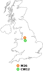 map showing distance between M26 and CW12