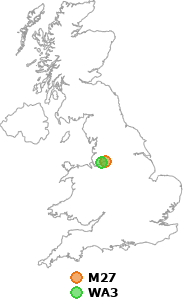 map showing distance between M27 and WA3
