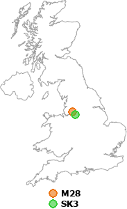 map showing distance between M28 and SK3
