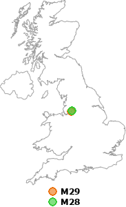 map showing distance between M29 and M28