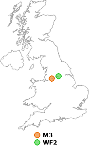 map showing distance between M3 and WF2