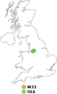 map showing distance between M33 and OL6