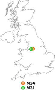 map showing distance between M34 and M31