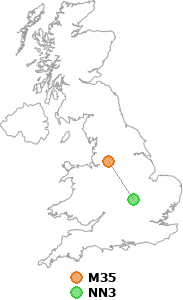 map showing distance between M35 and NN3