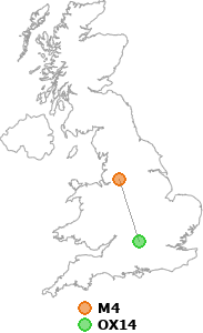 map showing distance between M4 and OX14