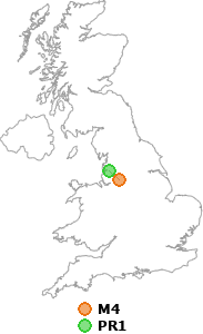 map showing distance between M4 and PR1