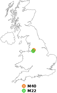 map showing distance between M40 and M22
