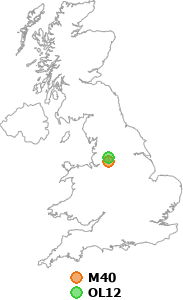 map showing distance between M40 and OL12