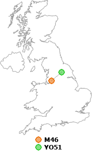 map showing distance between M46 and YO51
