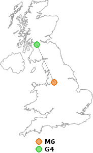 map showing distance between M6 and G4