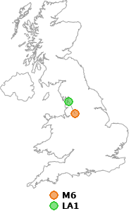 map showing distance between M6 and LA1