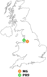 map showing distance between M6 and PR9