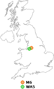 map showing distance between M6 and WA5