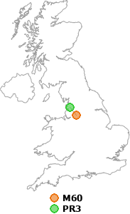 map showing distance between M60 and PR3